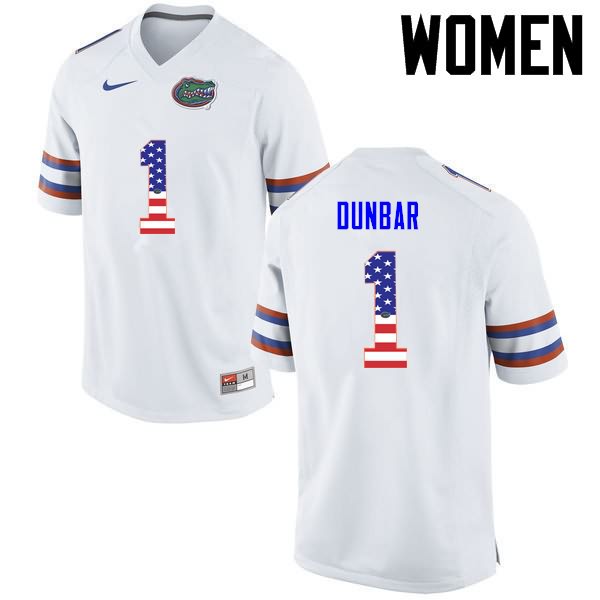 NCAA Florida Gators Quinton Dunbar Women's #1 USA Flag Fashion Nike White Stitched Authentic College Football Jersey PQU2464KM